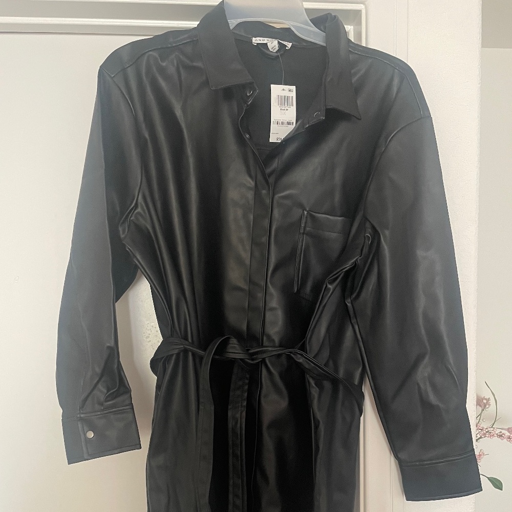 Faux leather shirt dress